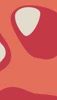 A red and white abstract pattern with a white oval video