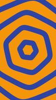 A blue and orange striped pattern with a large hexagon video