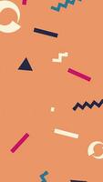 An orange background with geometric shapes and letters video