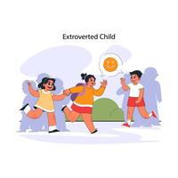 Child with extroverted individuality. Joyful little kid enjoying vector