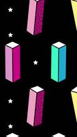 A pattern with colorful blocks and stars on black video