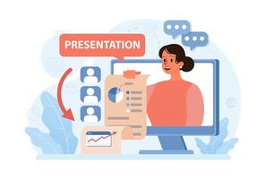 New customers search. Woman with a start up project looking vector