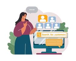 New customers search. Character web searching. Business development vector