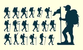 Flat Silhouette Design of Hiking Standing with Backpack Symbolizing Adventure and Exploration vector