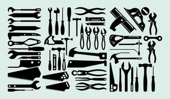 Comprehensive Silhouette Collection of Hand Tools for Carpentry and Mechanical Work vector