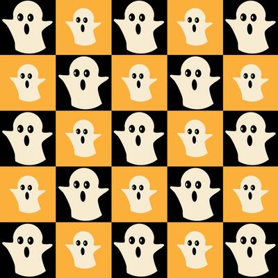 Geometric pattern Bauhaus Halloween of abstract shapes with horror holiday characters.