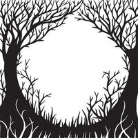 black and white magic forest frame. silhouette of a fabulous, magical forest. design for halloween. frame for cards, books. vector