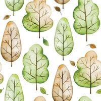 watercolor seamless pattern with forest, autumn trees and bushes. simple print vector