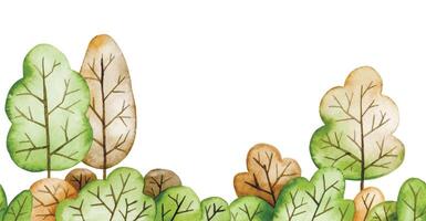 watercolor seamless pattern, forest landscape. illustration of bushes and trees in simple style vector