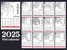 2025 Wall calendar design .12 pages calendar template design. vector