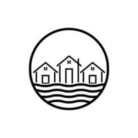 house wave logo design concept idea with label cirlce vector