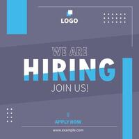 We are hiring post, join our team announcement. Business concept of search and recruitment. Social media template job vacancy recruitment with blue, gray, and white geometric shapes. vector