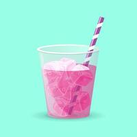 Ice cubes in red drink with bubbles and straw vector