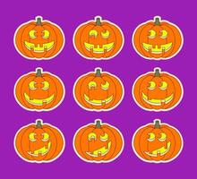Halloween smiling pumpkin lanterns sticker set vector