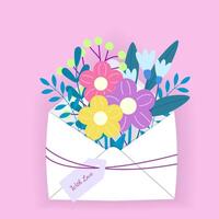Envelope with flowers and a little tag With love. Graphic design vector