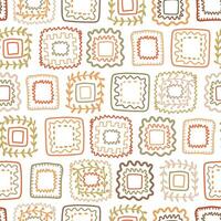 Earth tone hand drawn square shapes seamless pattern. granny square crochet print. Geometric textile design, stamps, floral frames ornament for fabric, background, wrapping paper, textile. vector