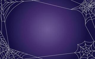 Dark background with cobwebs. Illustration of a thin white spider web on purple wall. Halloween scary autumn festival concept. vector