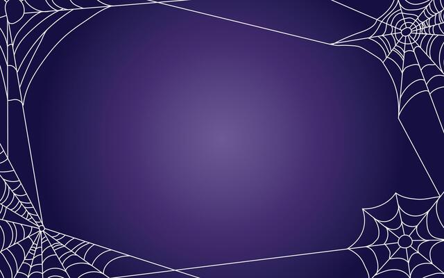 Dark background with cobwebs. Illustration of a thin white spider web on purple wall. Halloween scary autumn festival concept.