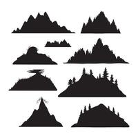a collection of mountains with trees Silhouette Art vector