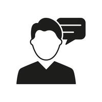 Man Silhouette Icon with Speech Bubble, Communication or Consultation Symbol. Customer Support and Conversation. Isolated Illustration vector