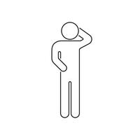 Man Figure in Pondering Pose Line Icon. Stick Figure with Thoughtful Gesture Outline Symbol. Editable Stroke. Isolated Illustration vector