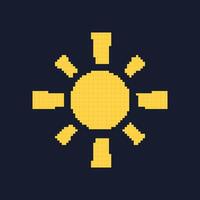 Sun Pixel Art Icon. Retro Game Yellow Sun Isolated on Dark Background. Vintage Game Symbol. Isolated Illustration vector
