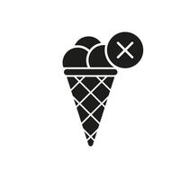 Ice Cream Cone Silhouette Icon with Cross Mark, Forbidden or No Ice Cream. Restriction on Frozen Dessert. Isolated Illustration vector