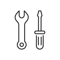 Wrench and Screwdriver Line Icon for Repair Services. Tools Sign for Technical Maintenance and Support Outline Symbol. Editable Stroke. Isolated Illustration vector