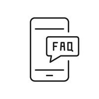 Mobile FAQ and Support Line Icon for Customer Assistance and Help. Online Support and Communication Outline Symbol. Editable Stroke. Isolated Illustration vector