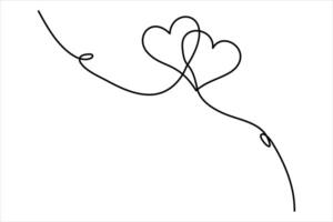 Continuous line art of two hearts intertwined for sweet illustrations vector