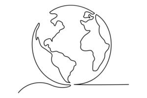 Simple continuous line art of globe for world themed designs vector