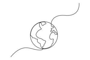Earth globe outline in continuous line art style for minimalist vector