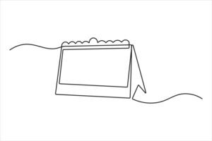 Continuous line art of table calendar for minimalistic design vector