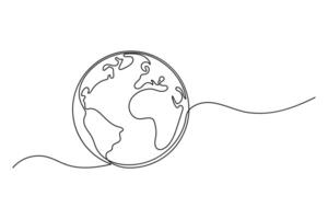 One line earth globe drawing for eco-friendly art designs vector