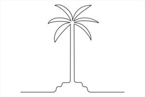 Clean palm tree outline single-line artistic drawing vector