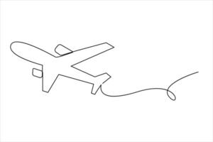 Continuous line art of a flying airplane sleek, simple, and timeless vector