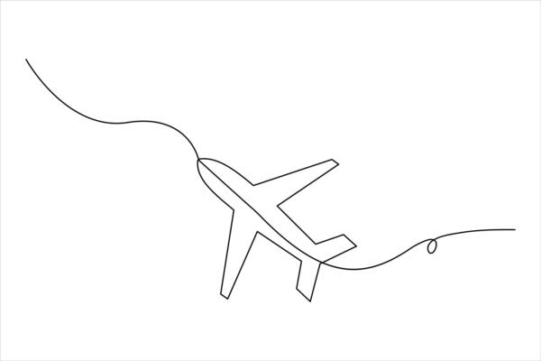 Single stroke airplane outline minimalist aviation icon for designers and creators