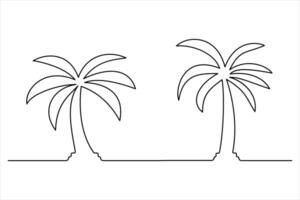Modern palm tree outline with continuous line art style vector