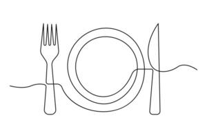 Creative continuous line representation of knife and fork outline art illustration vector