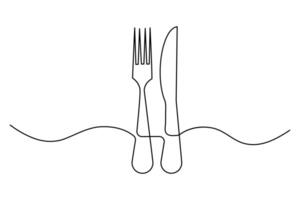 Stylish knife and fork design captured in continuous line outline art illustration vector