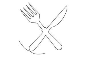 Unique continuous line creation of knife and fork outline art illustration vector