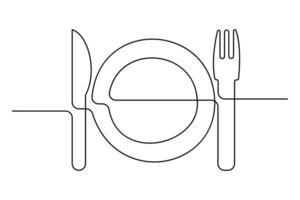 Minimalist design of knife and fork in continuous one line outline art illustration vector