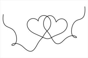 Minimalist two heart outline in single continuous line for projects vector