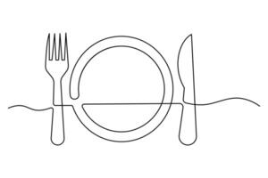 Simple continuous line knife and fork design for outline art illustration vector