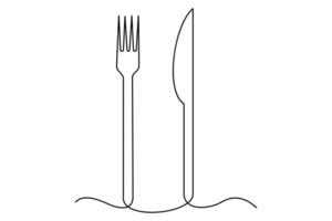 Artistic representation of knife and fork in one line outline art illustration vector