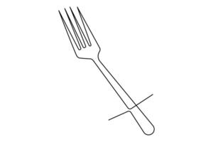 Eye-catching continuous line drawing of knife and fork outline art illustration vector