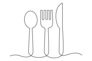 Creative culinary design featuring knife and fork in continuous line outline art illustration vector