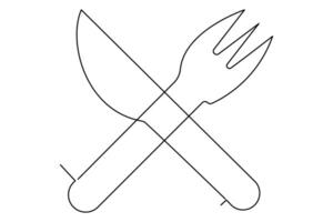 Elegant culinary illustration of knife and fork in continuous line outline art illustration vector