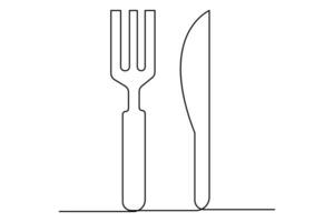 Innovative one line art of knife and fork in outline art illustration vector