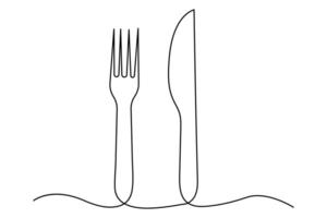Sophisticated knife and fork design in continuous line outline art illustration vector